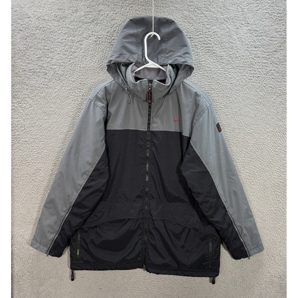 Vintage Nike Jacket Adult Medium Black Gray Colorblock Coat Small Swoosh Y2K